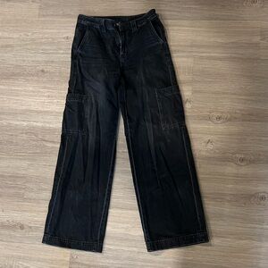 American Eagle super high-rise baggy, wide leg jeans in black, size 2 regular